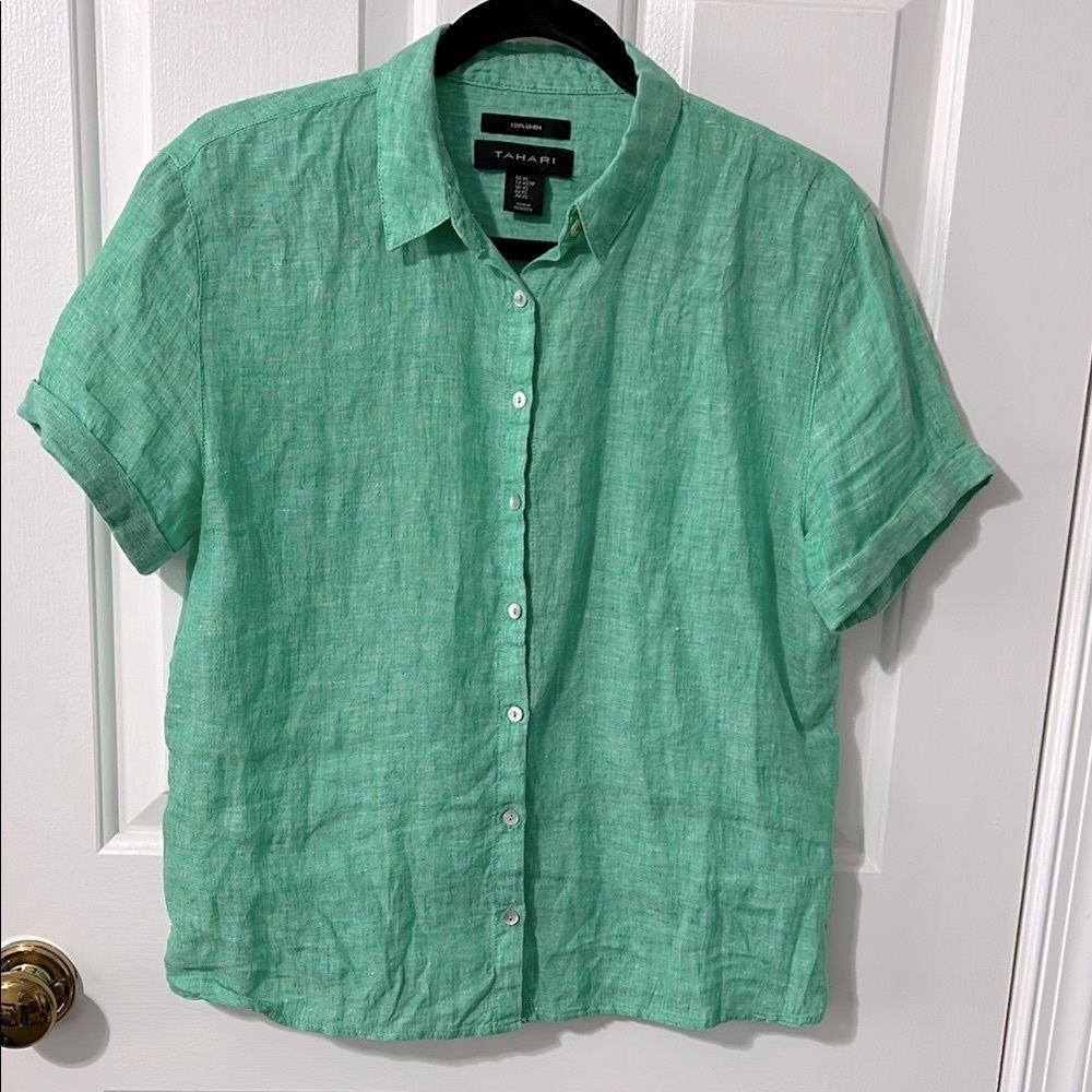 Green Button Down Shirt with Short Sleeves